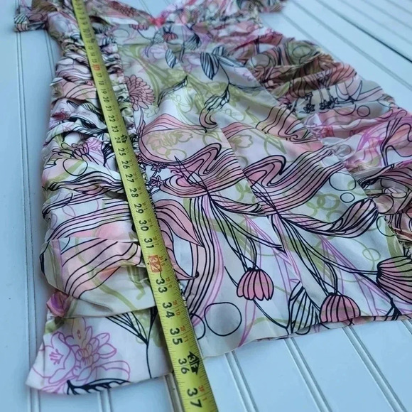 Donna Rae Satin Shiny Pink Green Day Stretch Dress Rutched Short Puff Sleeves 6 - Picture 4 of 15